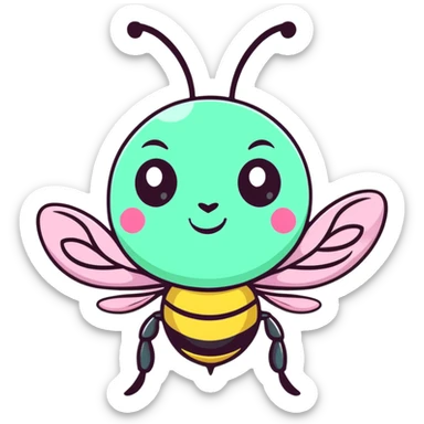 Glamorous mint green female bee with diamond-studded wings, rhinestone decorations, and glittery body sticker