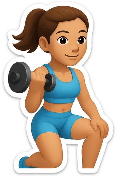 Create an emoji style illustration of a girl doing musculation wearing a cute baby blue workout set, inspired by the reference image. sticker