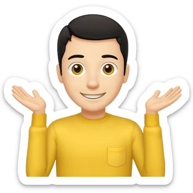 Greg Wiggle of The Wiggles with light skin, black hair, hazel eyes, yellow skivvy shirt sticker