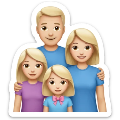 happy white family with one dad, one mom, one blonde girl, and one brunette girl sticker