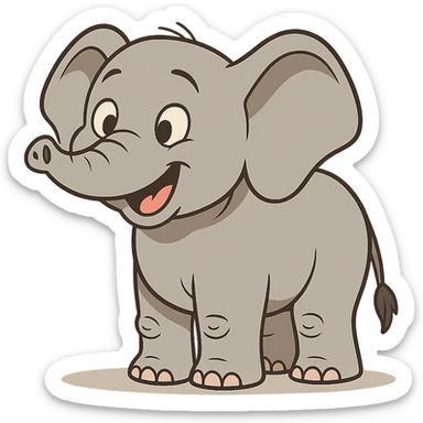 baby elephant standing and smiling in flat toon style sticker