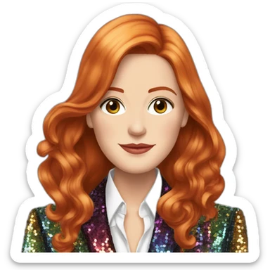 Audrey fleurot straight long hair with multicolored sequined suit sticker