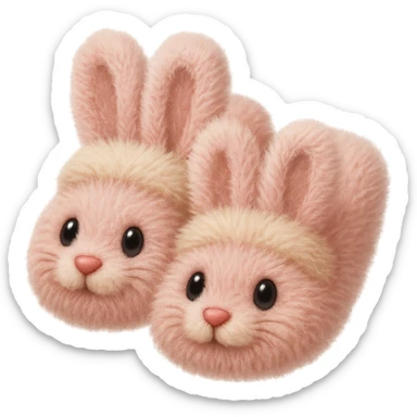 Make the light pink bunny slippers with floppy ears look extra fluffy in the style of emoji (apple style emojis). sticker