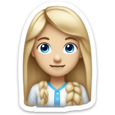 Girl with blue eyes and long brown hair with blonde bangs and cute smile sticker