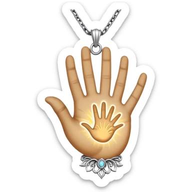 emojis for pendants with chains generally jewelry that is purposeful -- ethereal glowing hand with symbolic palm lines-- 5 fingers reading palm 
 sticker