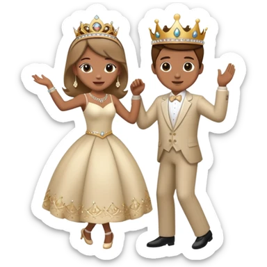 couple dancing at a royal ball, wearing formal clothes and tiara sticker