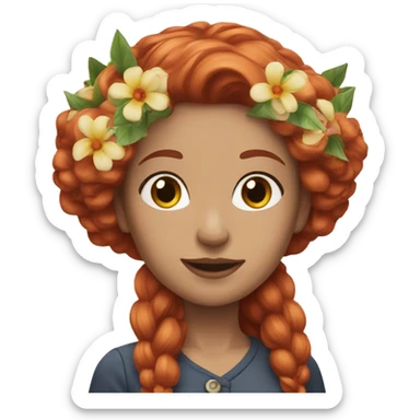 Realistic Long Red haired white woman with flowers in her hair  sticker