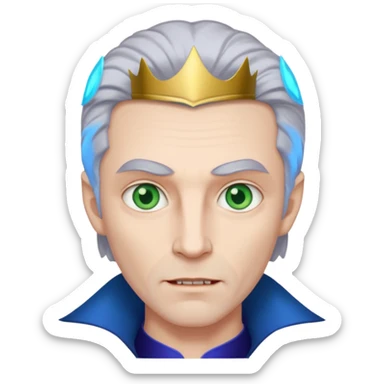 A vampire man with gray hair and blue eyes and a princess with light brown hair and green eyes sticker