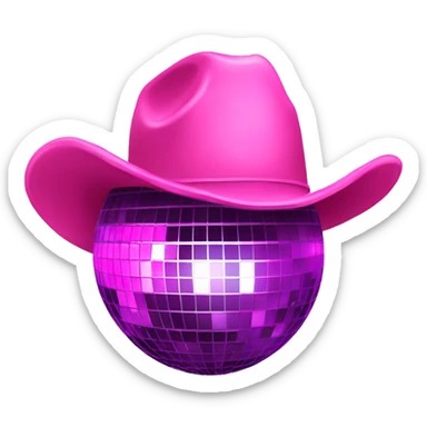 Disco ball with pink cowboy hat sticker