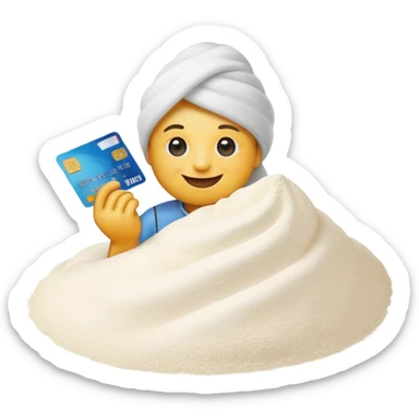happy emoji with credit card in hand and a pile of flour  sticker