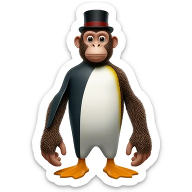 Something 50 percent penguin 50 percent monkey wearing a top hat sticker