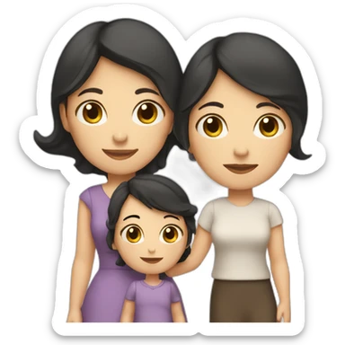 mother and 2 child with dark hair5 and white skin full length sticker