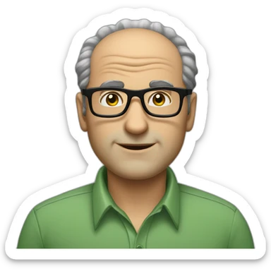 mid aged jewish man with receding hairline in rectangular black glasses and green button up shirt sticker