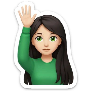 Animated girl dark long hair green eyes emoji holding right side of the head with her hand with duh facial expression  sticker