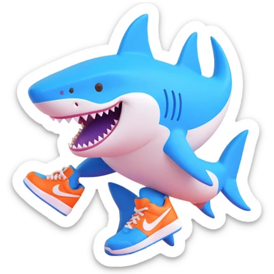 shark with blue Nike shoes, fun expression sticker