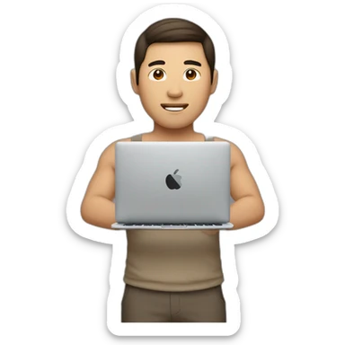 asian-man-bulk-body-with-brown-hair-working-with-macbook sticker
