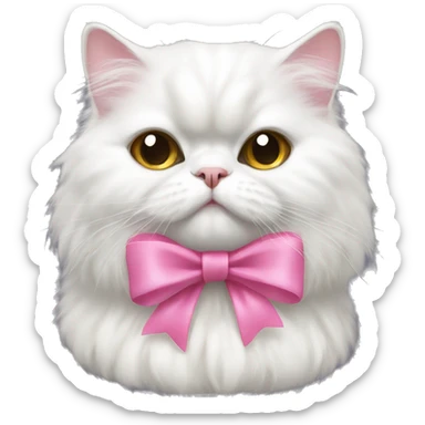 white Persian cat with a pink bow sticker