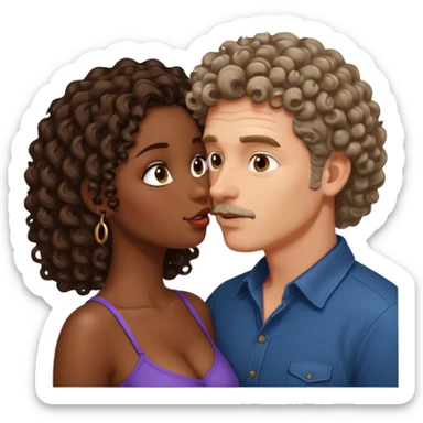 middle age white man kissing a sexy dark skin girl curly locks sticker