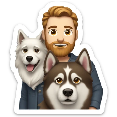 Heavy White man brown hair beard with husky dog  sticker