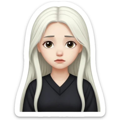 Pale girl with long white hair sad  sticker