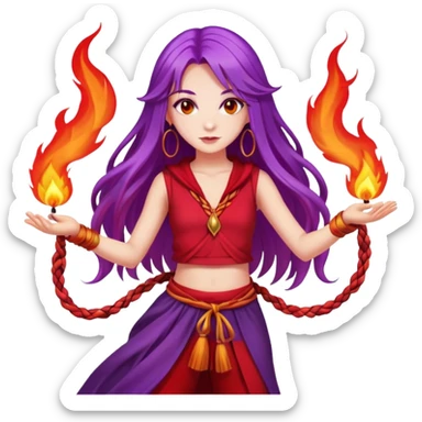 Fire poi dance, girl with long purple hair, red clothes sticker