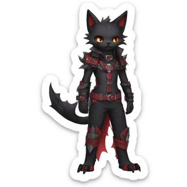 cool anthro edgy black punk red ethereal fantasy nargacuga-bat-cat-Fakemon collar harness full body sticker