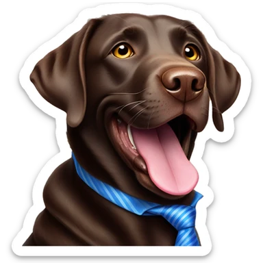adult chocolate labrador smiling tongue out with a blue tie on  sticker
