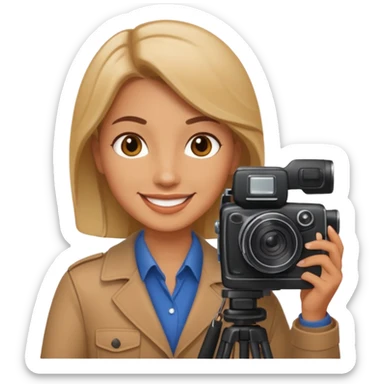 a white journalist with a camera sticker