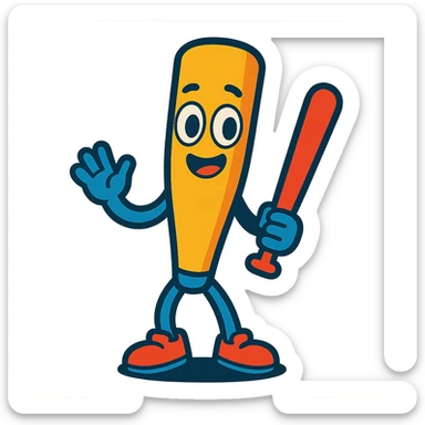 cute baseball bat with eyes, legs, and one hand holding a bat, friendly and approachable style sticker