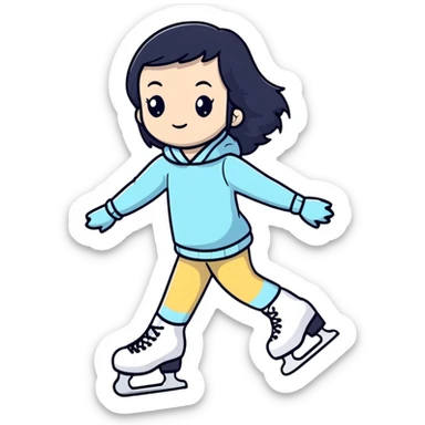 pale girl with long black hair ice skating sticker