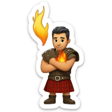 monty starting fire wearing a kilt flexes bicep sticker