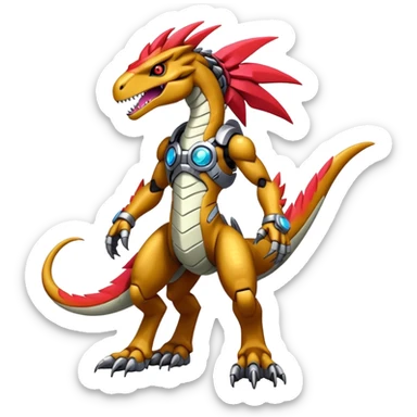 Furry maned Cool Edgy badass Futuristic shiny colorful cyborg-Digimon-Fakemon-Guilmon-Velociraptor-Mecha full body  sticker