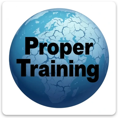 a blue burning planet with "Proper Training" written in black letters on it, just the planet, no background sticker