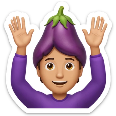 Guy emoji with hands up saying why with his eggplant hanging out sticker