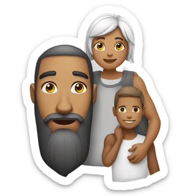 Pai branco com um filho e uma filho negro de cabelos longos sticker