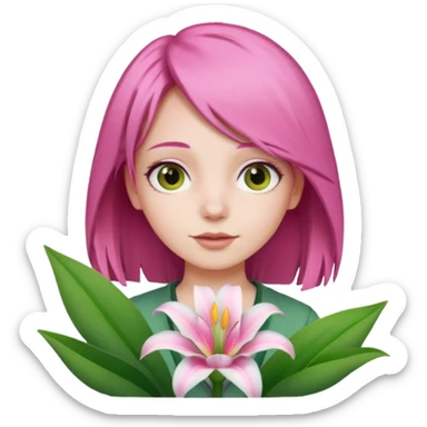 girl with pink hair and lily sticker