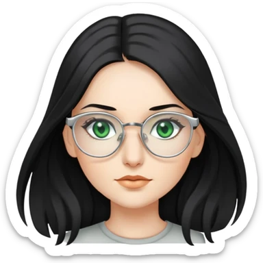 Woman with long, Black hair, Silver Glasses and with green eyes  sticker