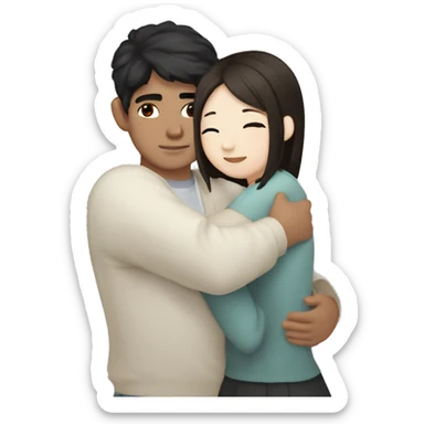 me girl with dark hair and brown eye hug with korean guy sticker