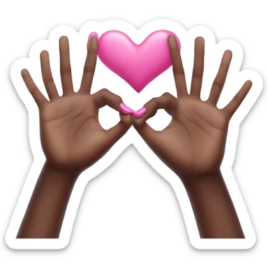 two hands one of them white with pink nails and another one is black they are making a heart sign with their hands  sticker