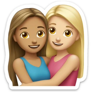 Best friends blonde girl and brunette girl hugging (with heart) sticker