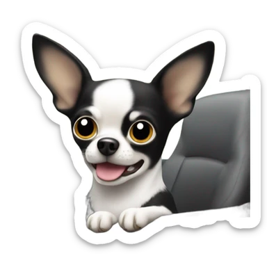 Black and white chihuahua driving a jeep sticker