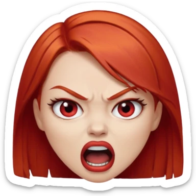 una chica con los labios y los ojos maquillados, de piel blanca con el pelo liso y corto y pelirrojo enojada gritando sticker