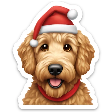 Golden doodle with a Santa hat sticker