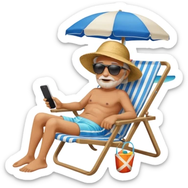an emoji that is representative for someone who is old, retired and is lying in an sun-chair at the beach to recover from retiring-stress sticker