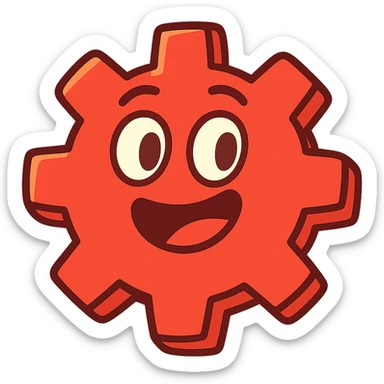 red settings gear, playful and cartoonish sticker
