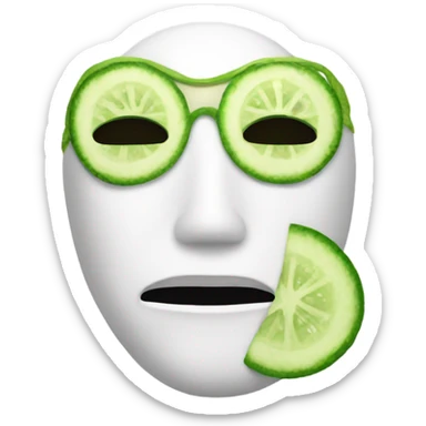 wink emoji with a white hydrating face mask and slices of cucumber in the eyes sticker