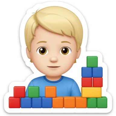 Toddler boy – stacking colorful building blocks.
 sticker