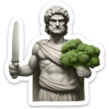 an ancien greek statut with broccolis as weapons sticker