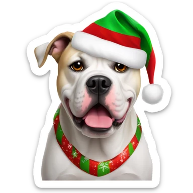 White American bulldog glaring with xmas hat sticker