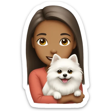girl smiling hug white pomeranian sticker
